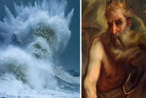 Fransada denizdeki dev dalgada Poseidonn sileti belirdi