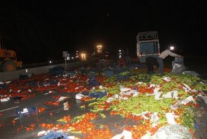Tonlarca domates ve sebze yola sald