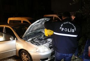 Park halindeki otomobil benzin dklerek kundakland