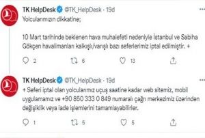 THYnin baz seferleri beklenen kar ya nedeniyle iptal oldu