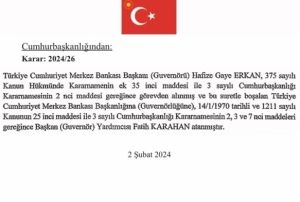 Merkez Bankası Başkanlığına Karahan atand