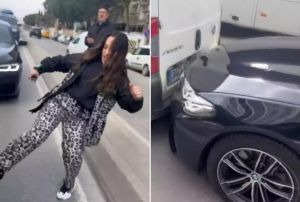 Otomobille Yolunu Kesip Tehdit Etti