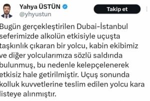 Alkoll yolcu, uakta olay ıkardı