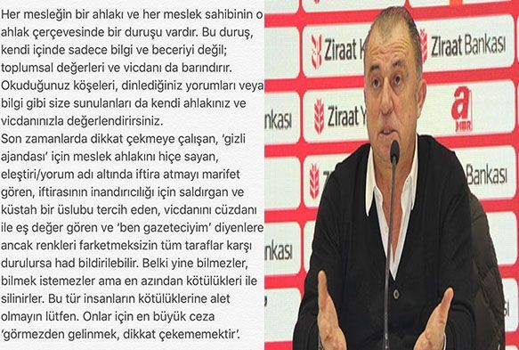 Fatih Terim: “İnsanların kötülüklerine alet olmayın”