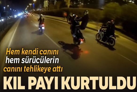 Motosikletli magandanın tek teker kazası