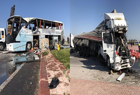 Tır ile servis otobüsü çarpıştı: 1 ölü, 24 yaralı