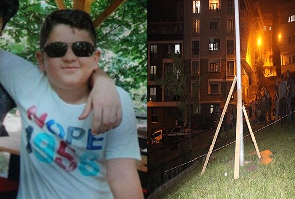 Parktaki aydnlatma direinin elektrik akmna kaplan ocuk ld