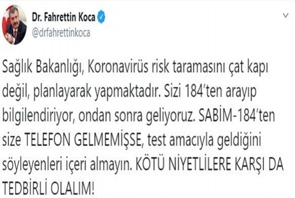  Koca: Salk Bakanl, korona virs risk taramasn at kap deil,