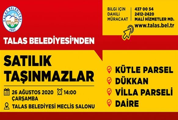 Talas Belediyesi'nden satlk tanmazlar