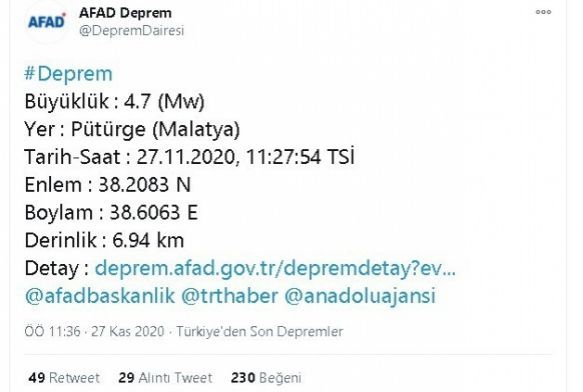 Malatya 4.7 ile sallandı