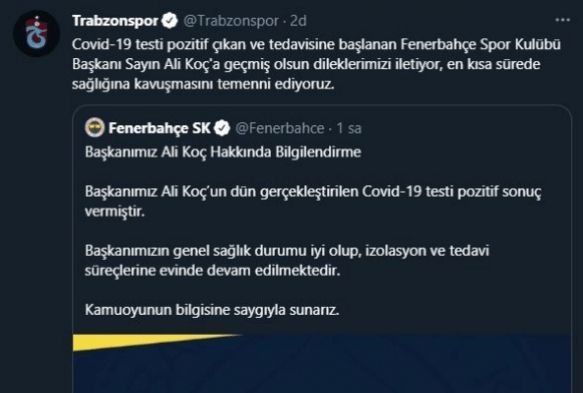 Trabzonspordan Bakan Koa gemi olsun mesaj