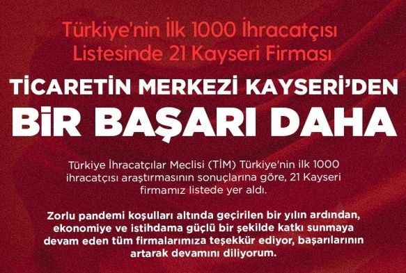 Yatrm ve ticaret ehri Kayseri'den bir baar daha