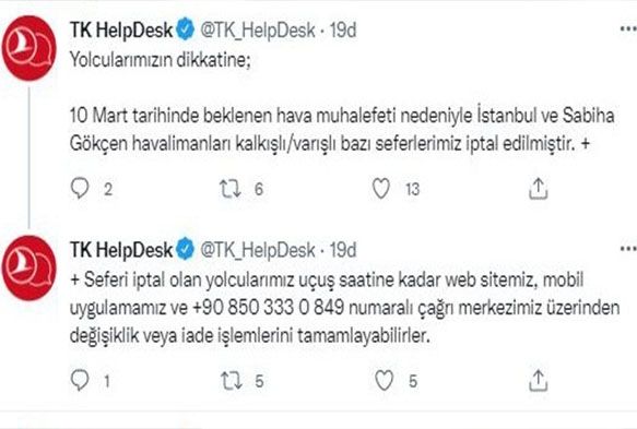 THYnin baz seferleri beklenen kar ya nedeniyle iptal oldu