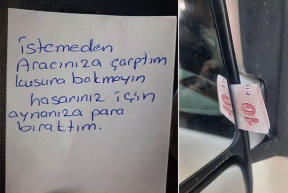 2 bin 300 liralık hasar için 10 lira bırakıp gitti