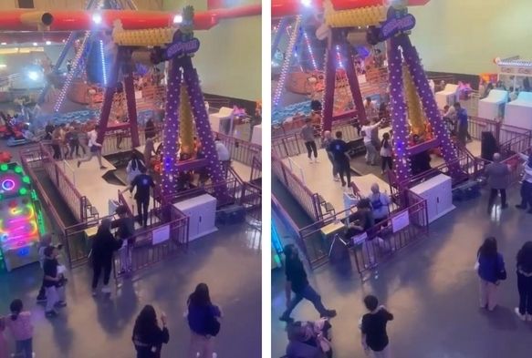 Çocukların bindiği oyuncak devrildi